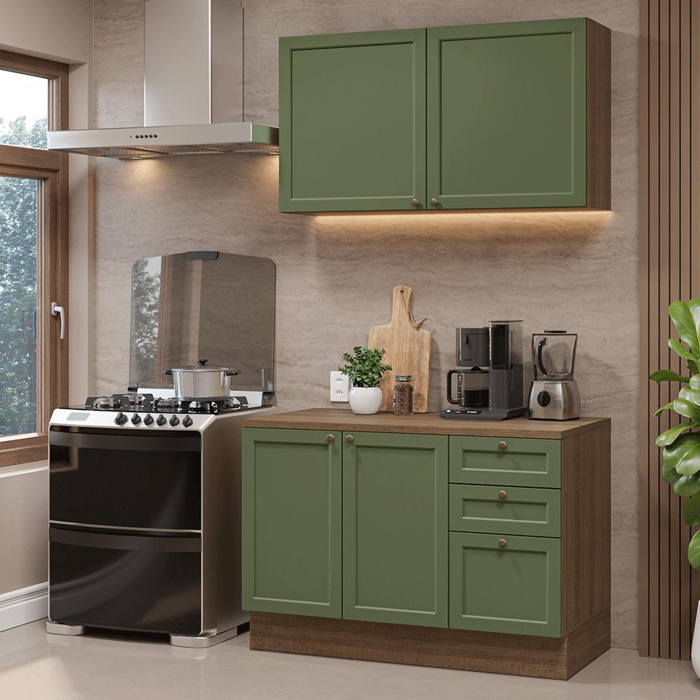 Armário de Cozinha Compacta 120 cm Rustic/Verde Vik Madesa 01