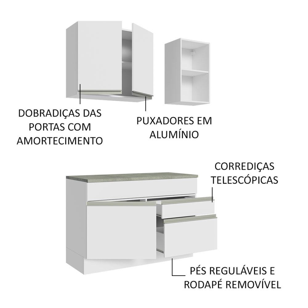 Armário de Cozinha Compacta 120cm Branco Glamy Madesa 08