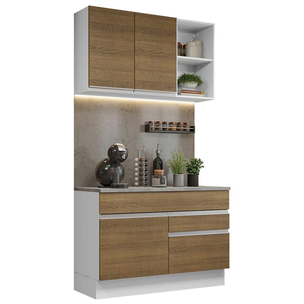 Armário de Cozinha Compacta 120cm Branco/Rustic Glamy Madesa 08