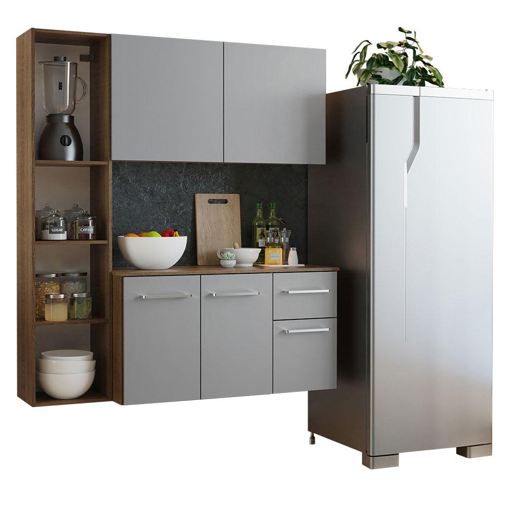 Armário de Cozinha Compacta 120cm Rustic/Cinza Easy Madesa