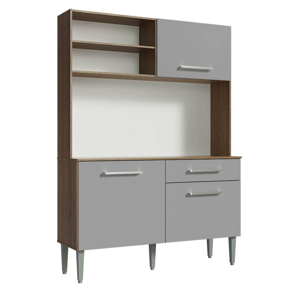 Armário de Cozinha Compacta 120cm Rustic/Cinza Life Madesa