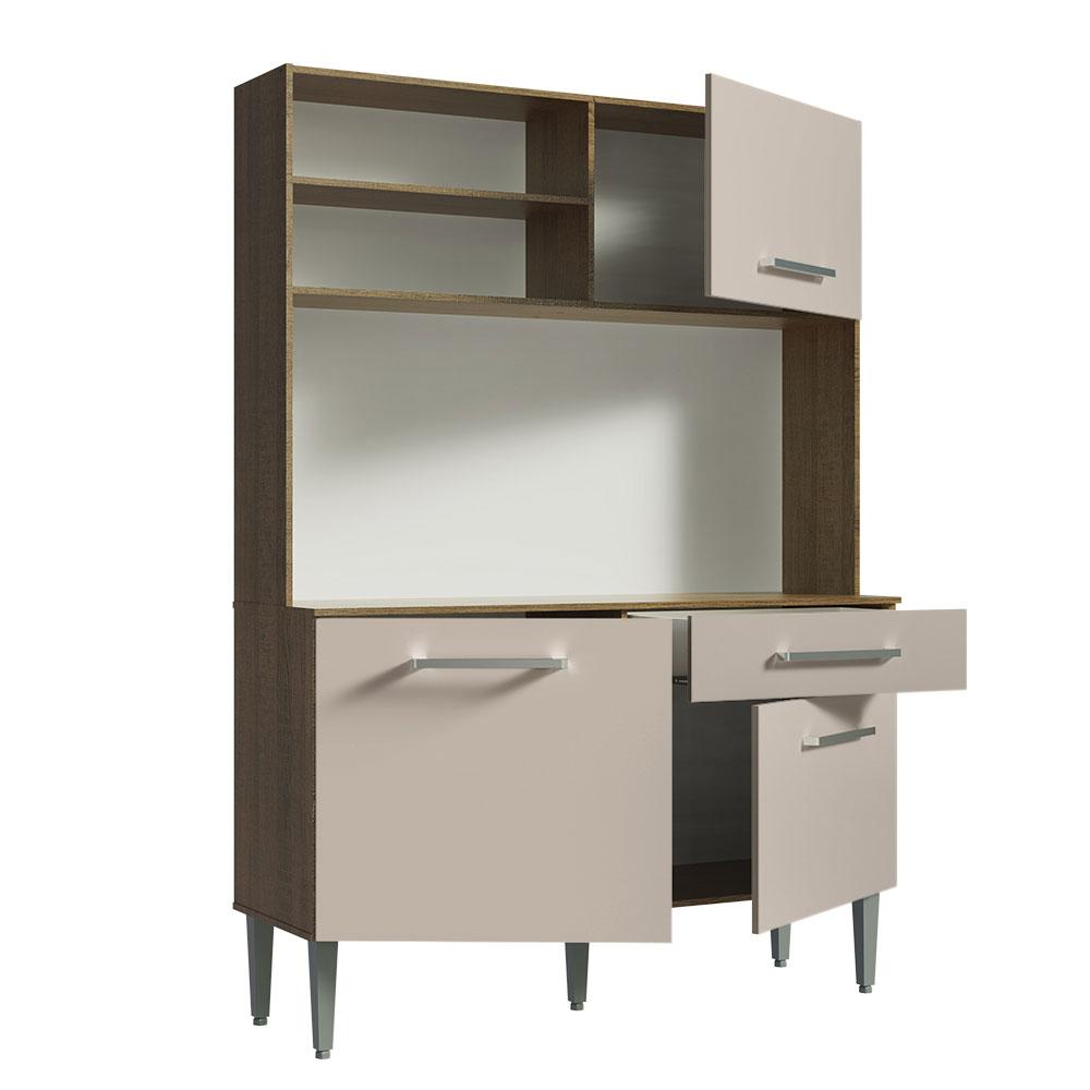 Armário de Cozinha Compacta 120cm Rustic/Crema Life Madesa