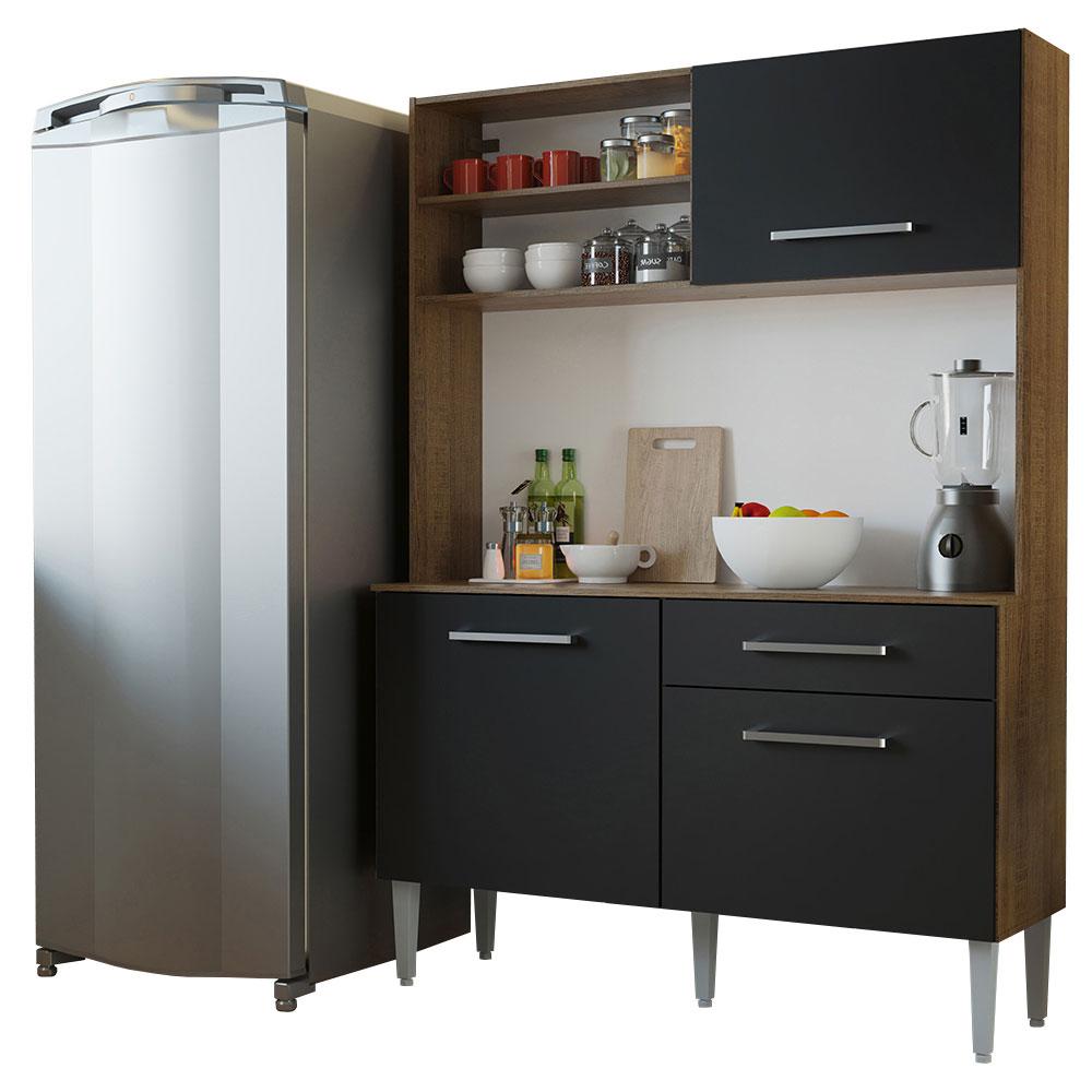 Armário de Cozinha Compacta 120cm Rustic/Preto Life Madesa
