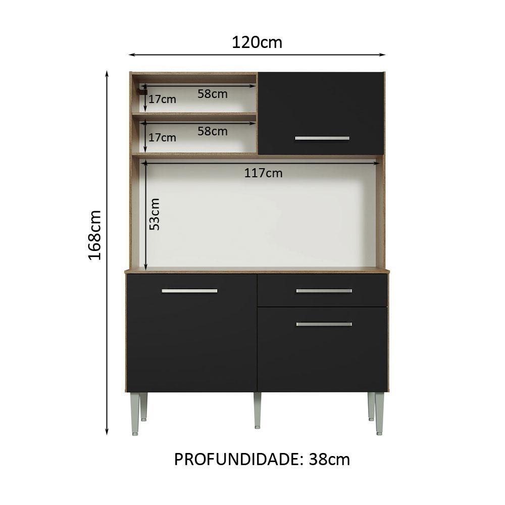 Armário de Cozinha Compacta 120cm Rustic/Preto Life Madesa