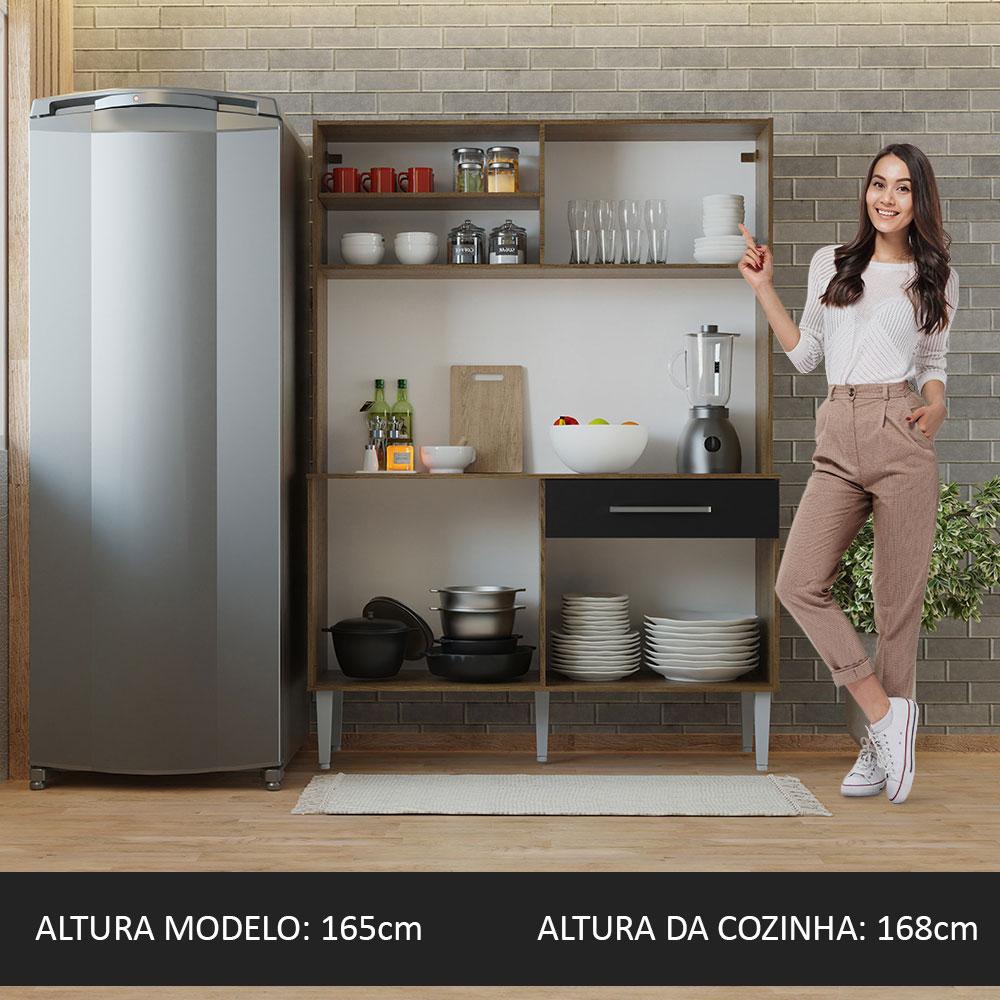 Armário de Cozinha Compacta 120cm Rustic/Preto Life Madesa