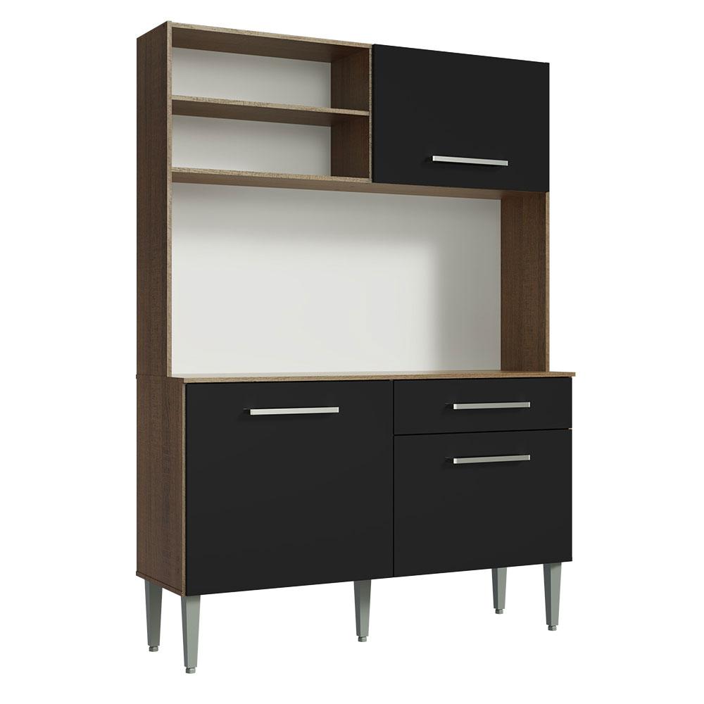 Armário de Cozinha Compacta 120cm Rustic/Preto Life Madesa