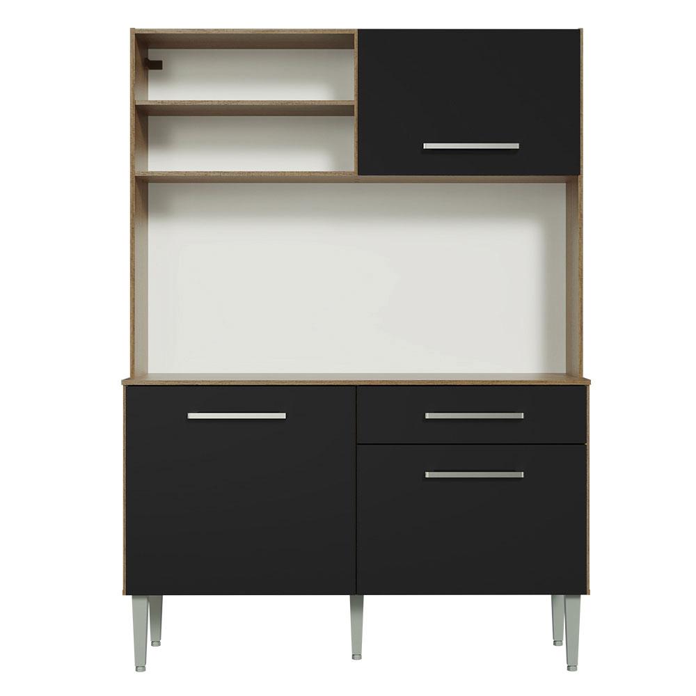 Armário de Cozinha Compacta 120cm Rustic/Preto Life Madesa
