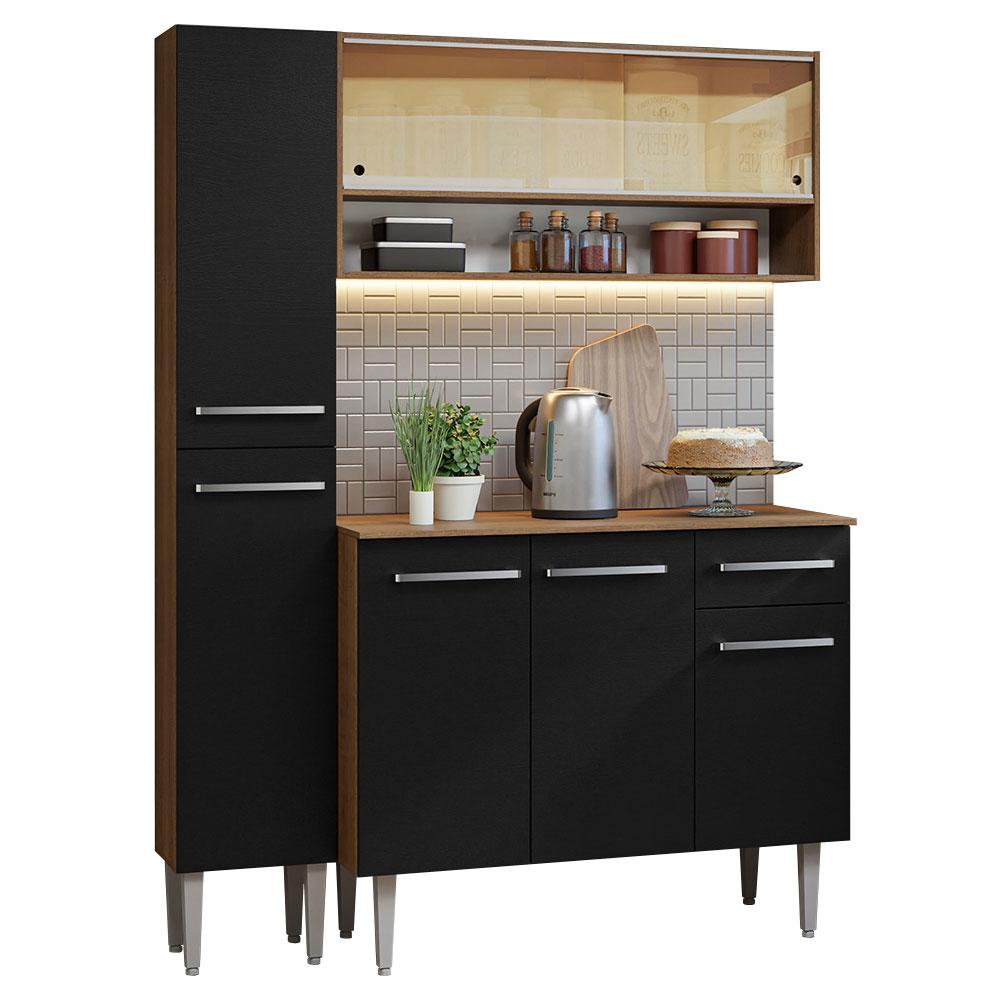 Armário de Cozinha Compacta 137cm Rustic/Preto Emilly Madesa 09