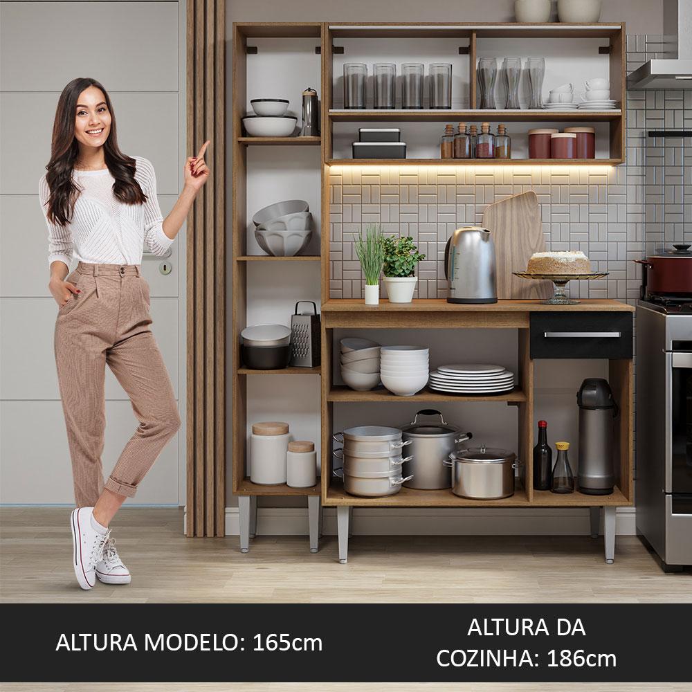 Armário de Cozinha Compacta 137cm Rustic/Preto Emilly Madesa 09