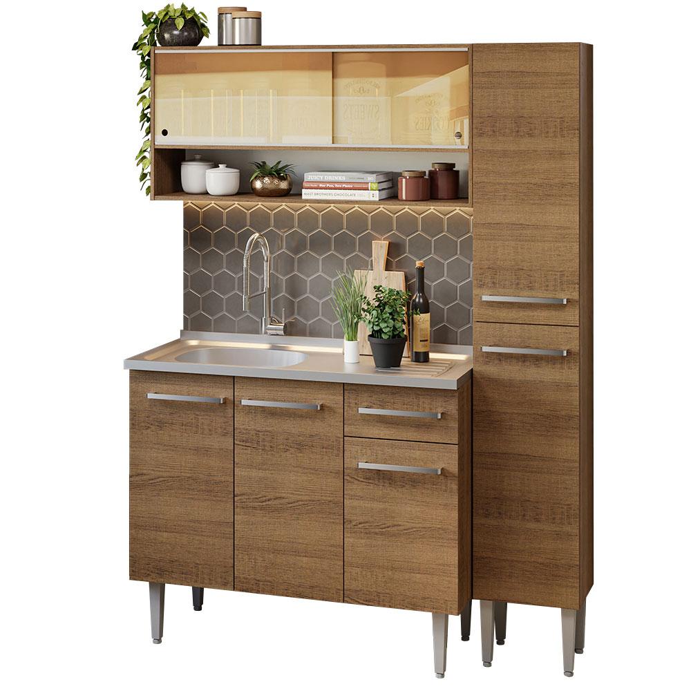 Armário de Cozinha Compacta 137cm com Pia Rustic Emilly Madesa 10