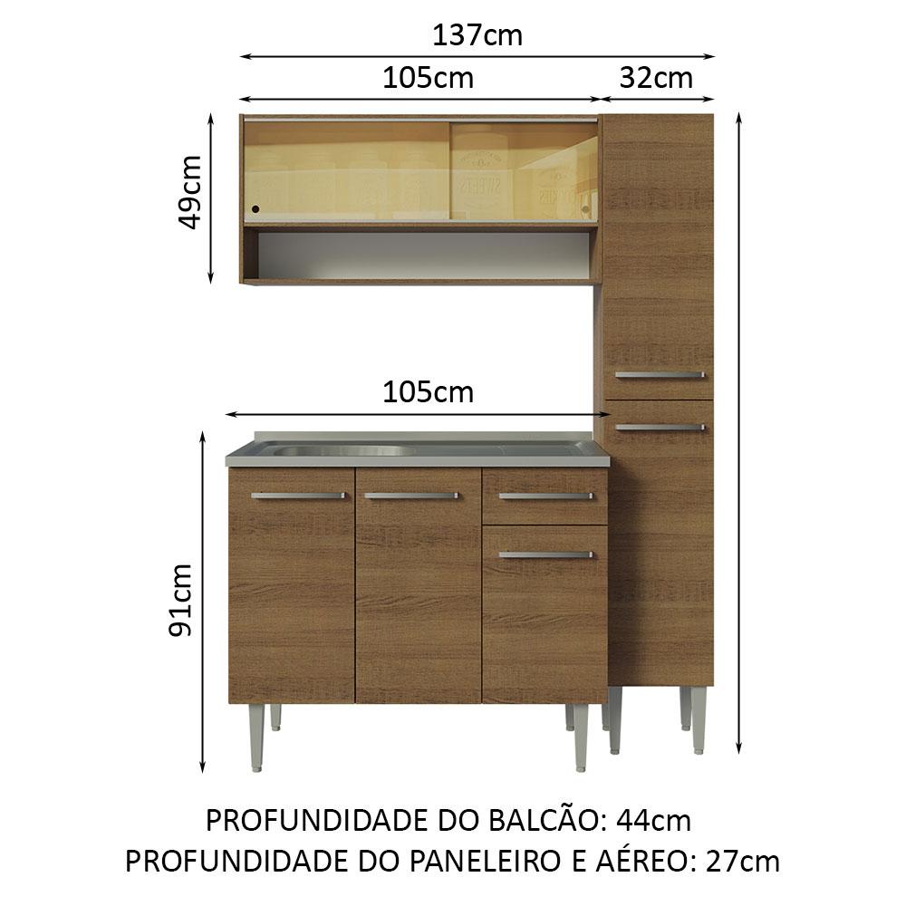 Armário de Cozinha Compacta 137cm com Pia Rustic Emilly Madesa 10