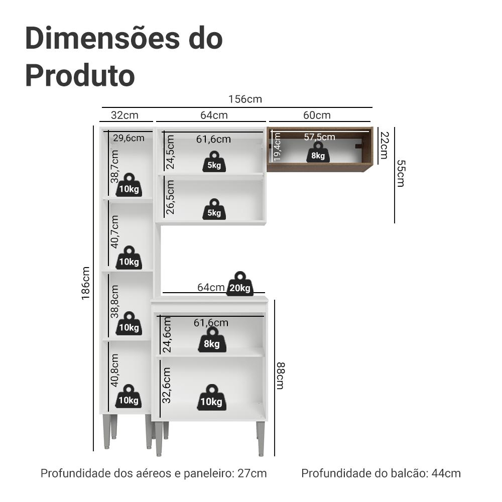 Armário de Cozinha Compacta 156 cm Branco Emilly Madesa 01