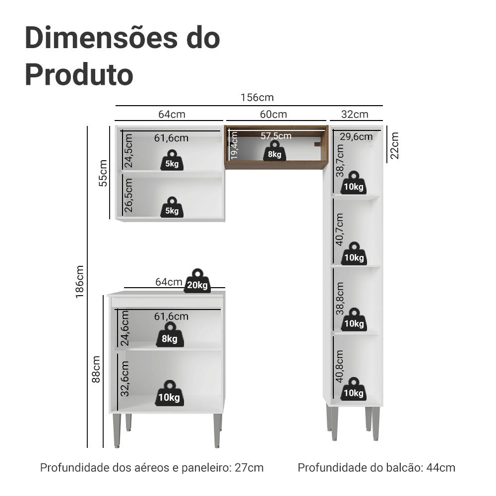 Armário de Cozinha Compacta 156 cm Branco Emilly Madesa 02