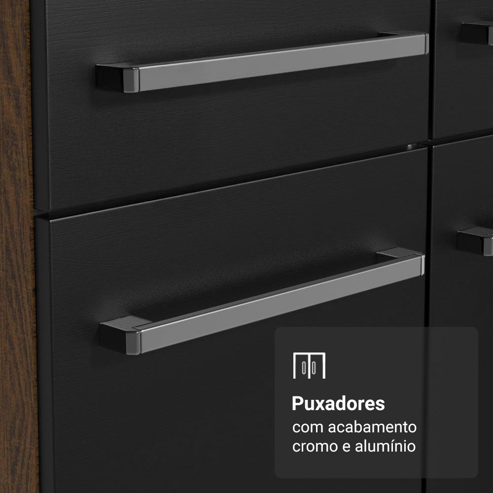 Armário de Cozinha Compacta 156 cm Rustic/Preto Emilly Madesa 01