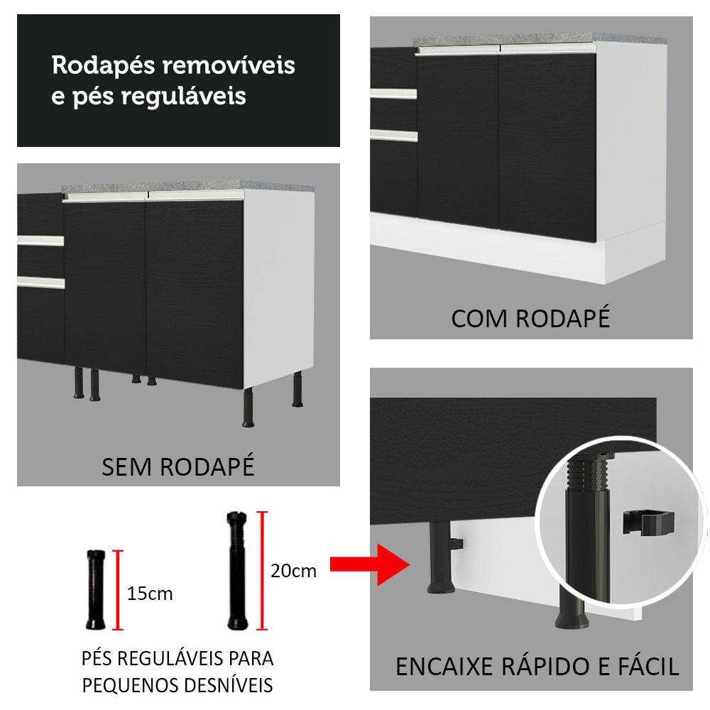Armário de Cozinha Compacta 160cm Branco/Preto Glamy Madesa 07