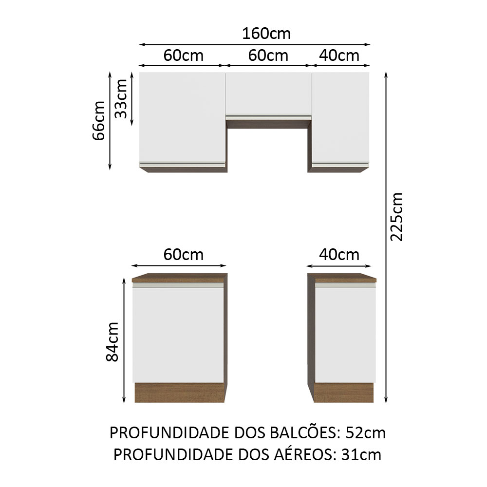 Armário de Cozinha Compacta 160cm Rustic/Branco Glamy Madesa 07