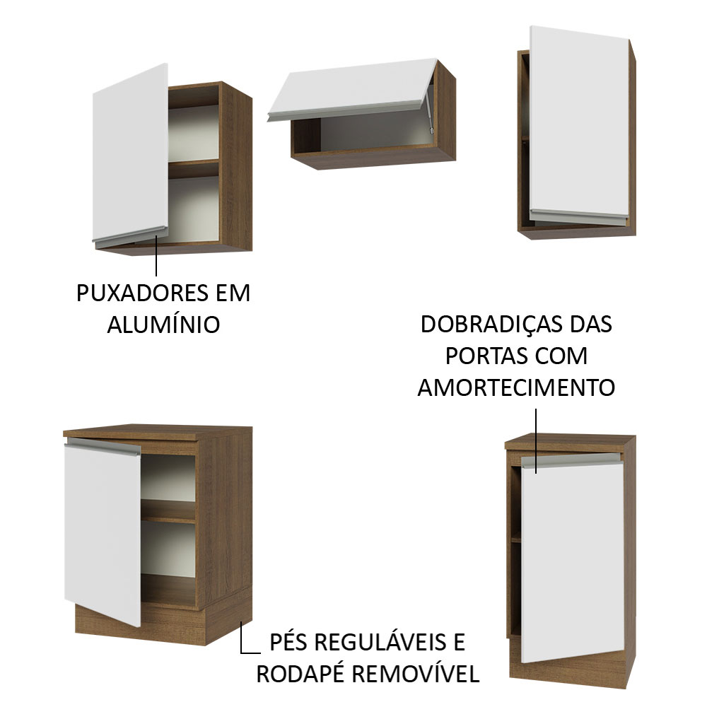 Armário de Cozinha Compacta 160cm Rustic/Branco Glamy Madesa 07