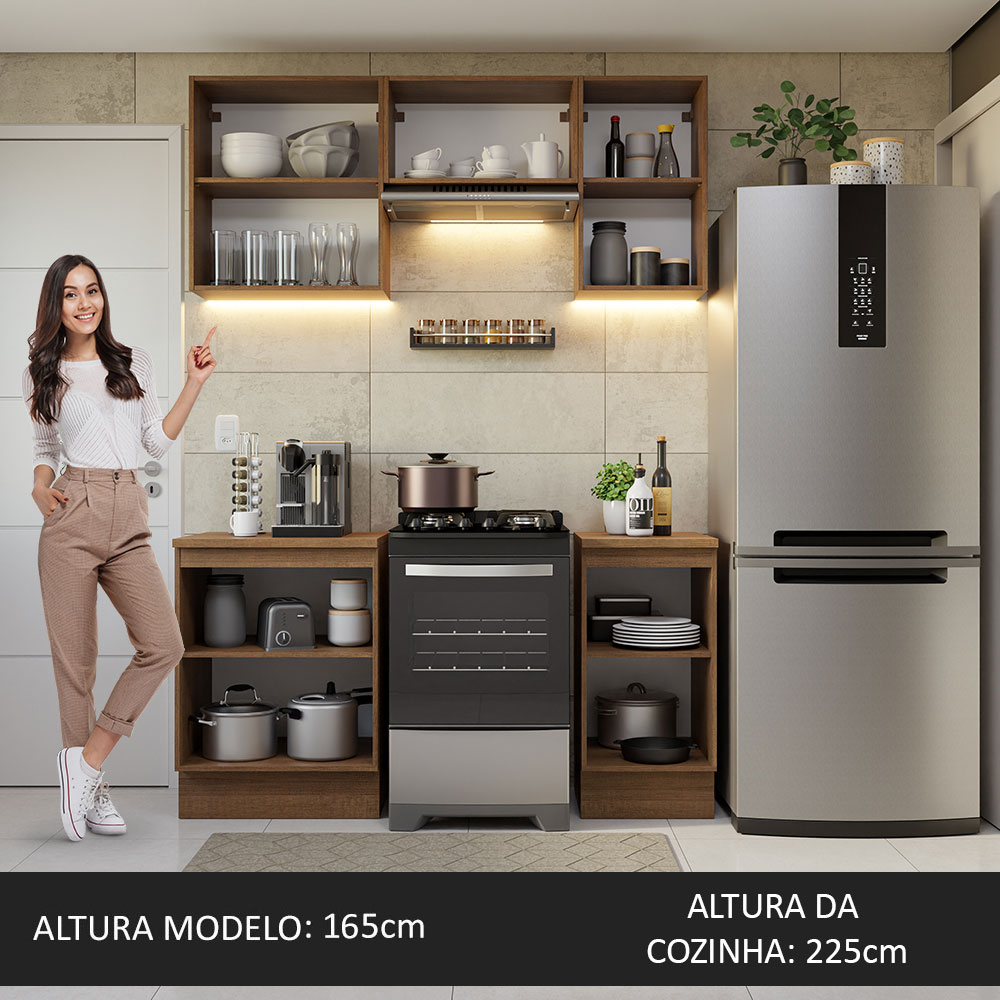 Armário de Cozinha Compacta 160cm Rustic/Branco Glamy Madesa 07