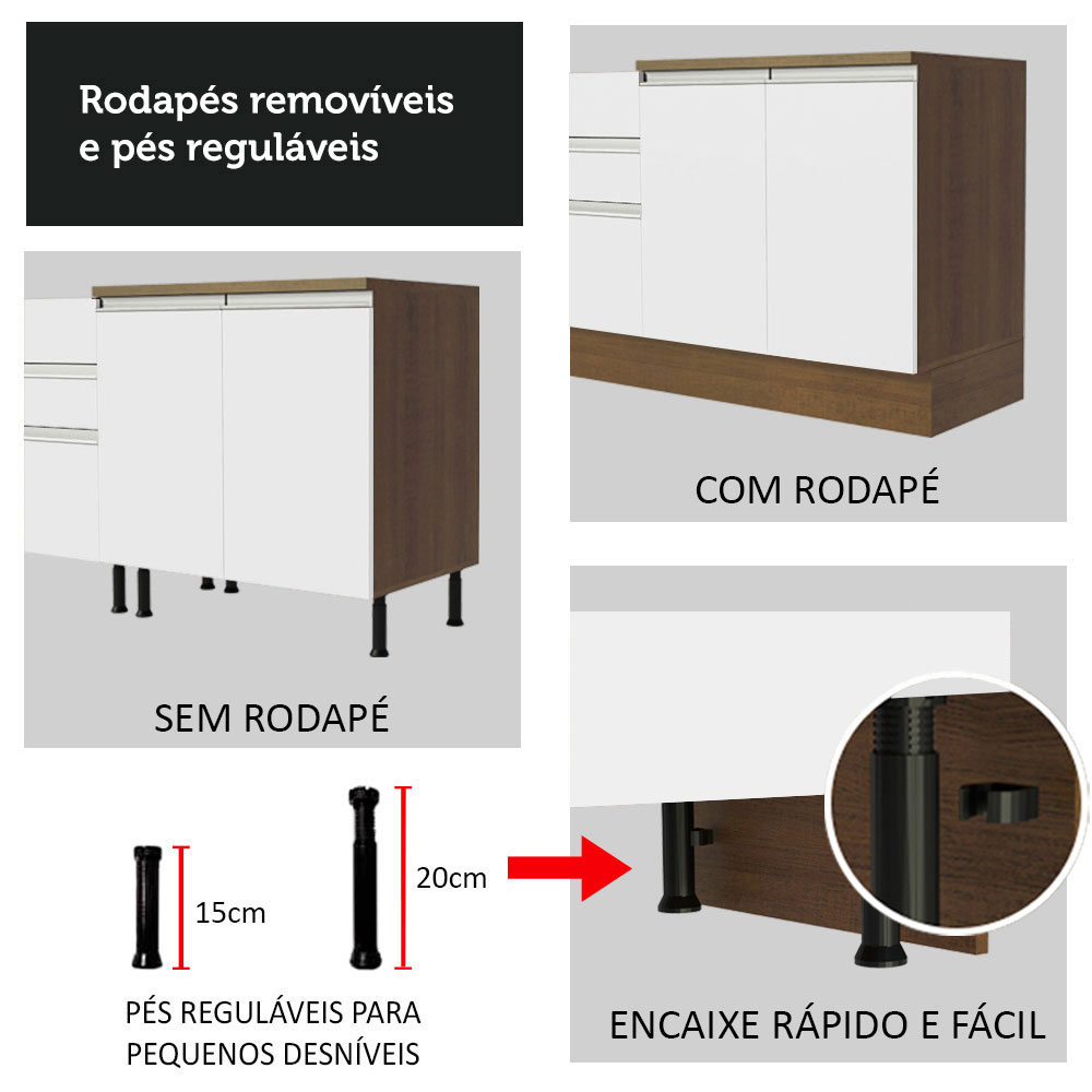 Armário de Cozinha Compacta 160cm Rustic/Branco Glamy Madesa 07