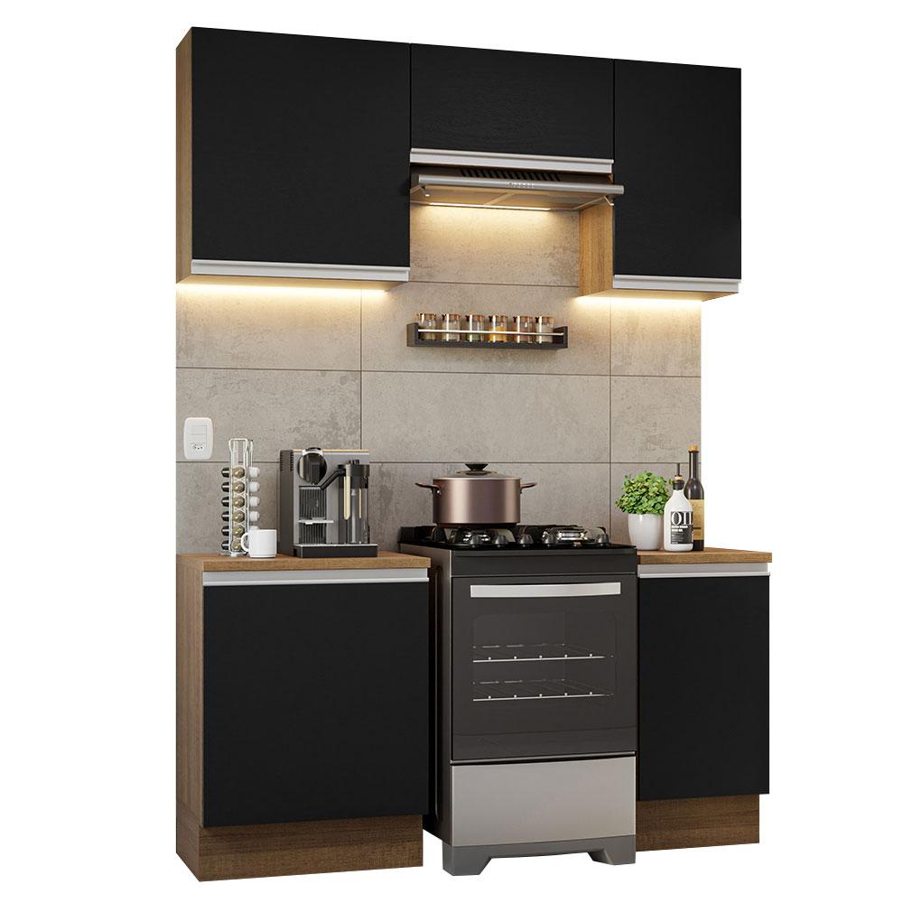 Armário de Cozinha Compacta 160cm Rustic/Preto Glamy Madesa 07
