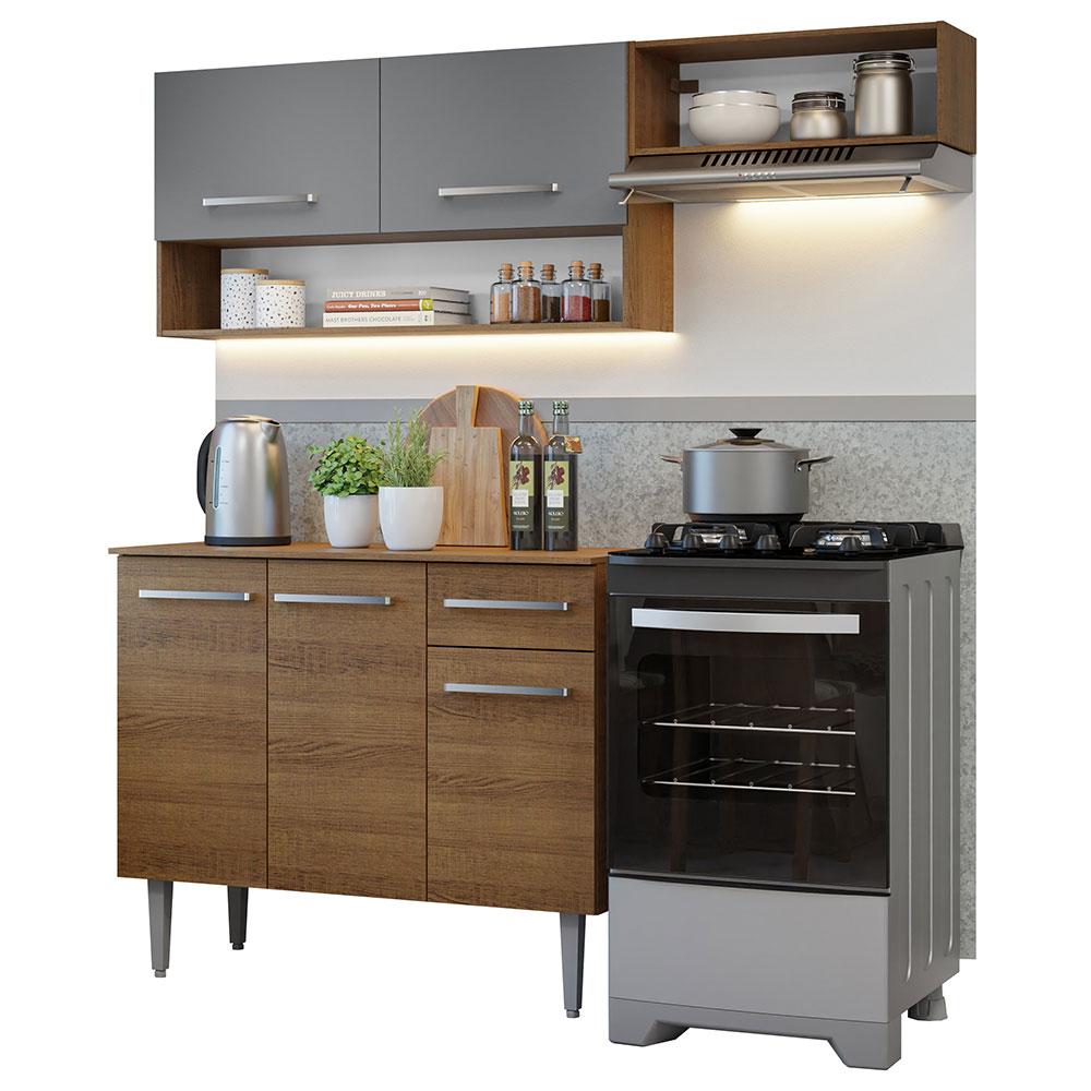 Armário de Cozinha Compacta 165cm Rustic/Cinza Emilly Madesa 07