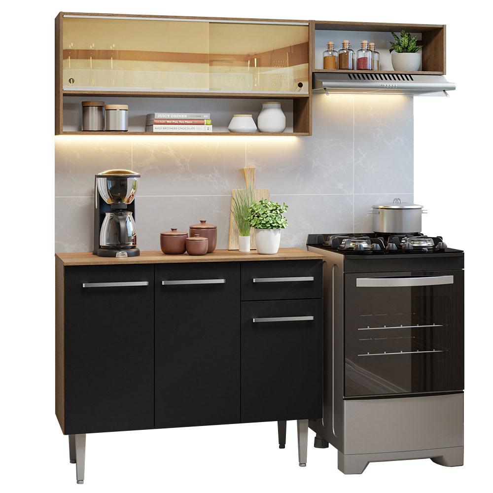 Armário de Cozinha Compacta 165cm Rustic/Preto Emilly Madesa 02