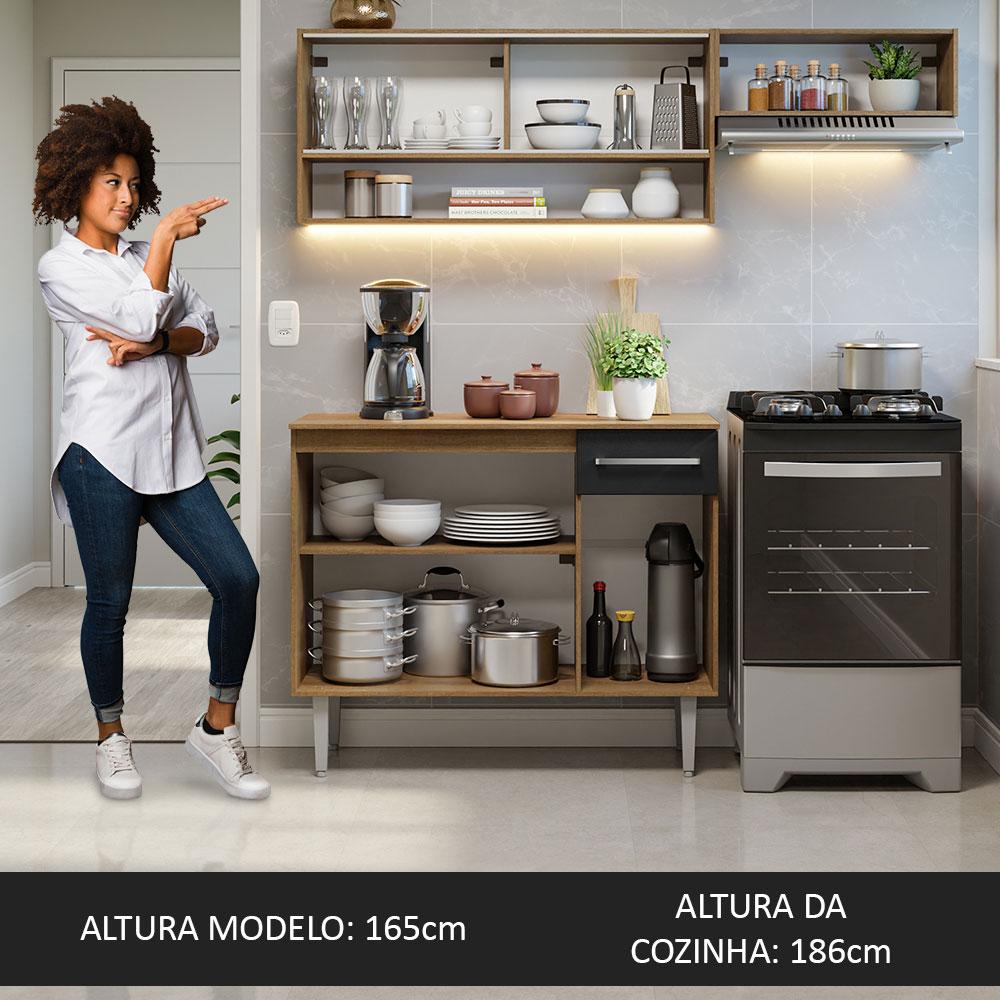 Armário de Cozinha Compacta 165cm Rustic/Preto Emilly Madesa 02
