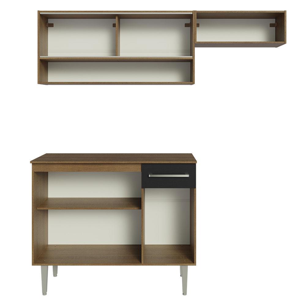 Armário de Cozinha Compacta 165cm Rustic/Preto Emilly Madesa 02