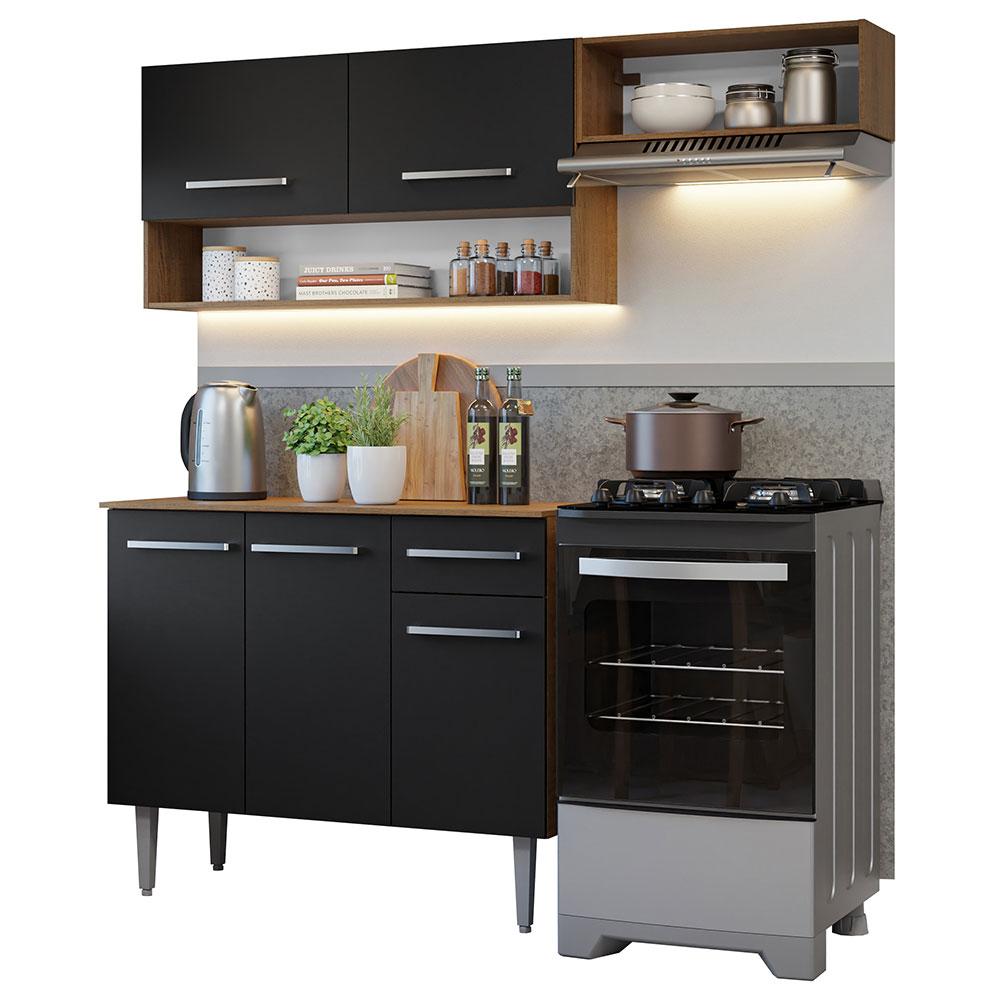 Armário de Cozinha Compacta 165cm Rustic/Preto Emilly Madesa 07