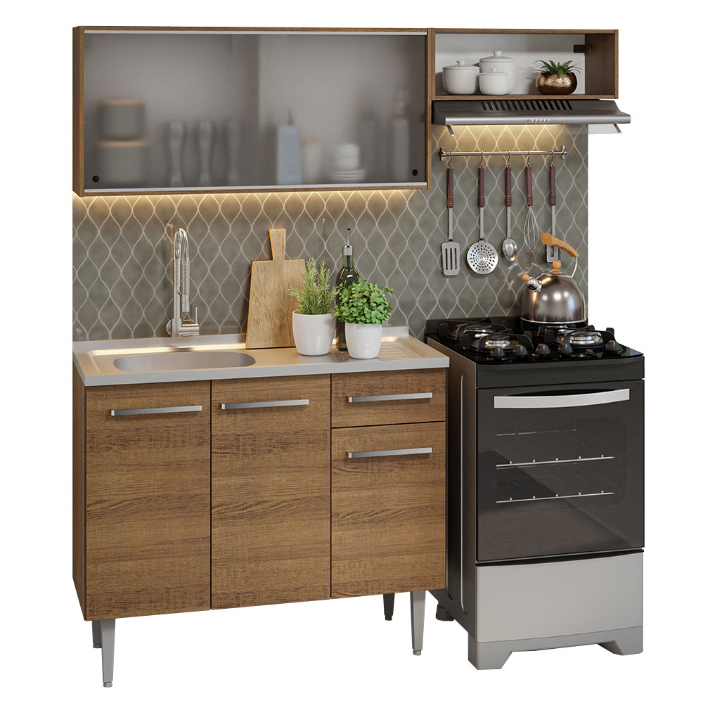 Armário de Cozinha Compacta 165cm com Pia Rustic Emilly Madesa 05