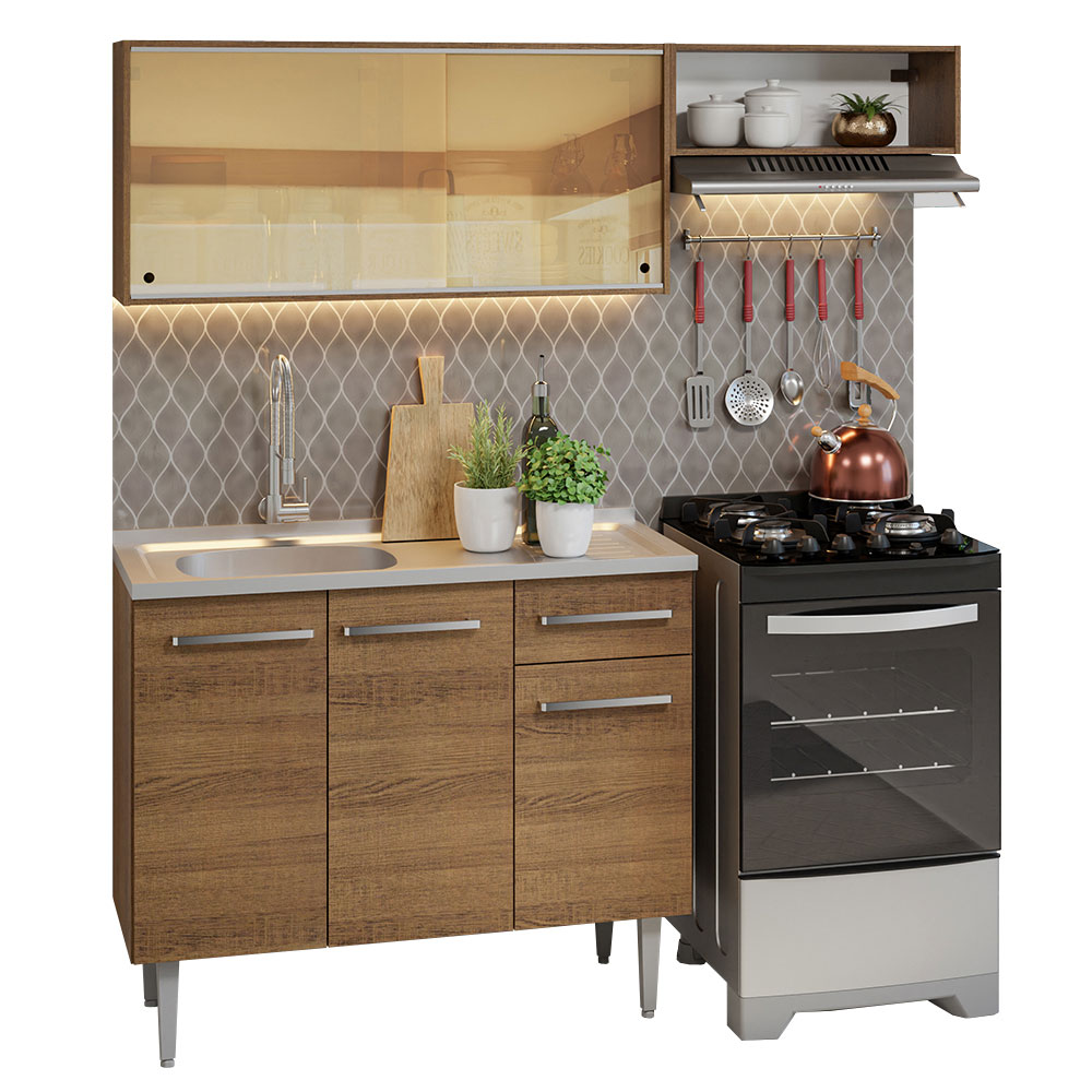Armário de Cozinha Compacta 165cm com Pia Rustic Emilly Madesa 06