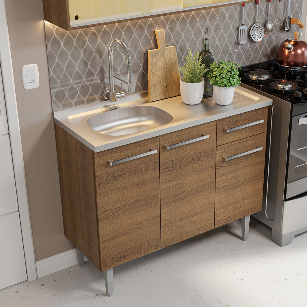 Armário de Cozinha Compacta 165cm com Pia Rustic Emilly Madesa 06