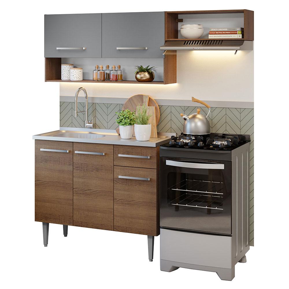 Armário de Cozinha Compacta 165cm com Pia Rustic/Cinza Emilly Madesa 09