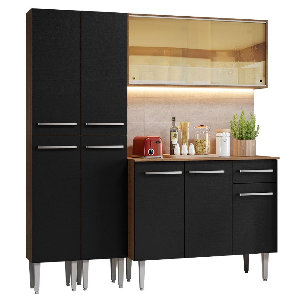 Armário de Cozinha Compacta 169cm Rustic/Preto Emilly Madesa 09