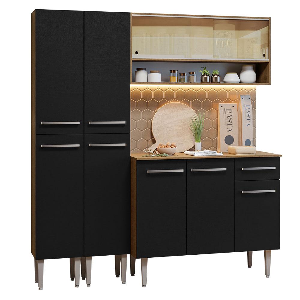 Armário de Cozinha Compacta 169cm Rustic/Preto Emilly Madesa 13