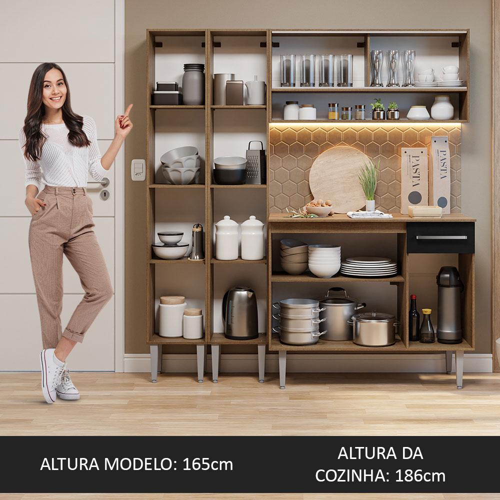 Armário de Cozinha Compacta 169cm Rustic/Preto Emilly Madesa 13