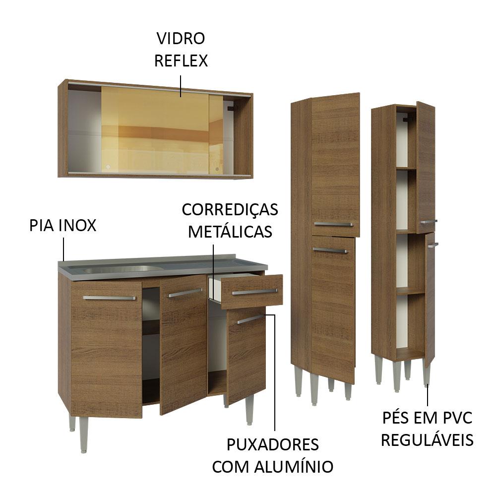 Armário de Cozinha Compacta 169cm com Pia Rustic Emilly Madesa 12