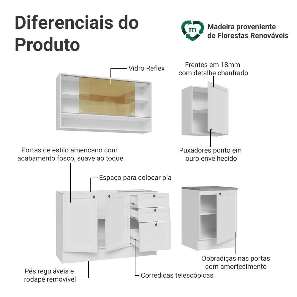 Armário de Cozinha Compacta 180 cm Branco Vik Madesa 04