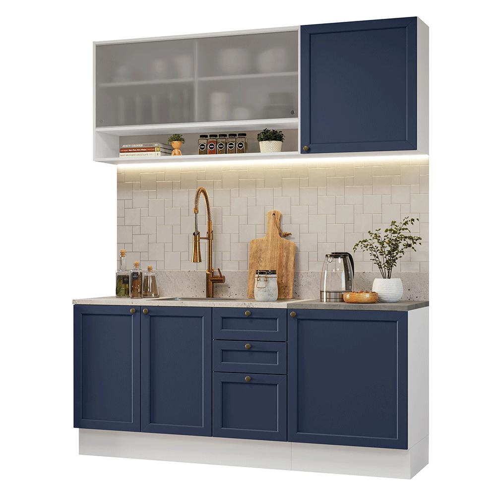 Armário de Cozinha Compacta 180 cm Branco/Azul Vik Madesa 03