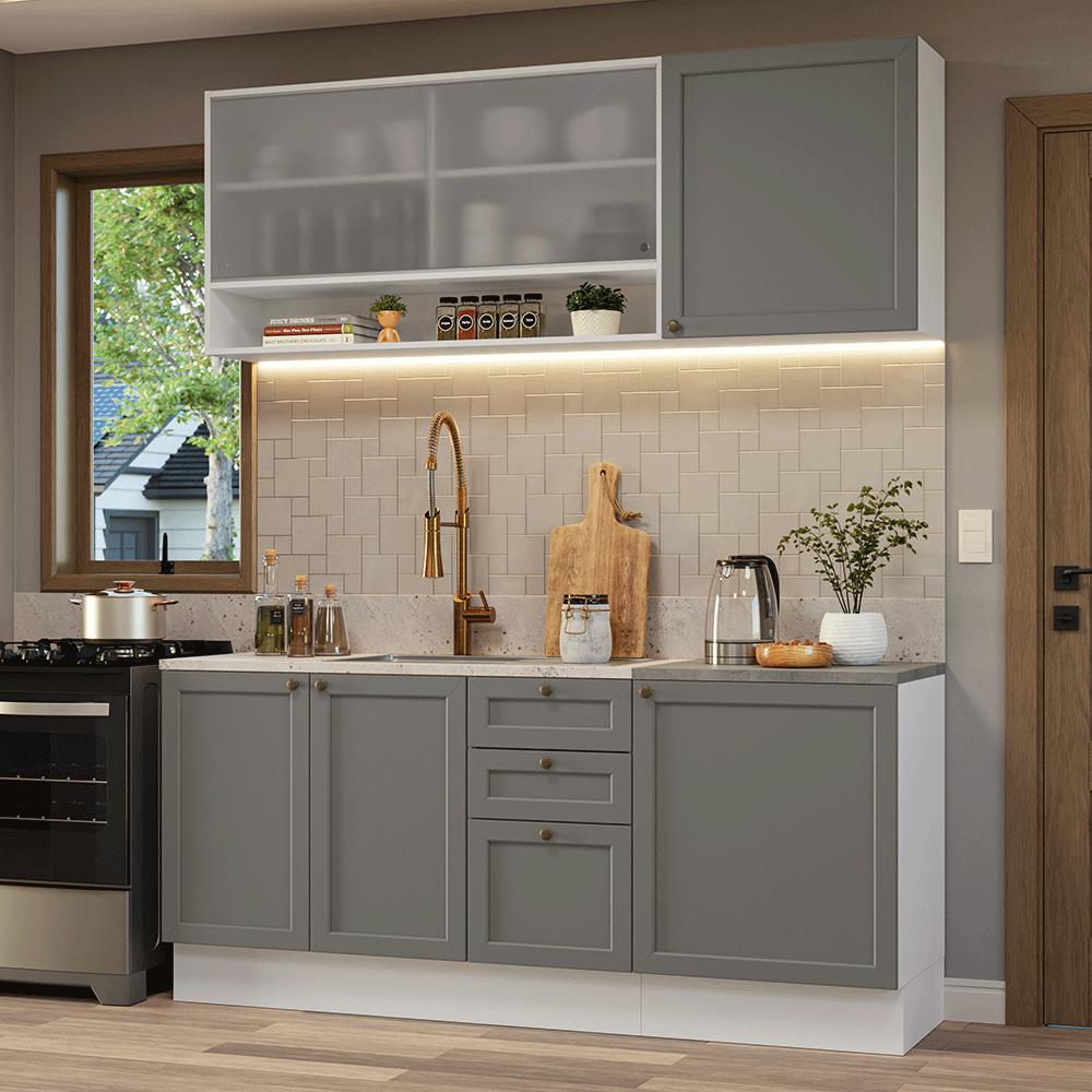 Armário de Cozinha Compacta 180 cm Branco/Azul Vik Madesa 03