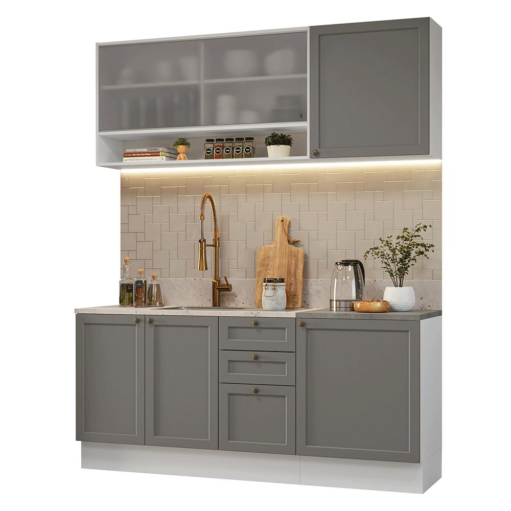 Armário de Cozinha Compacta 180 cm Branco/Azul Vik Madesa 03
