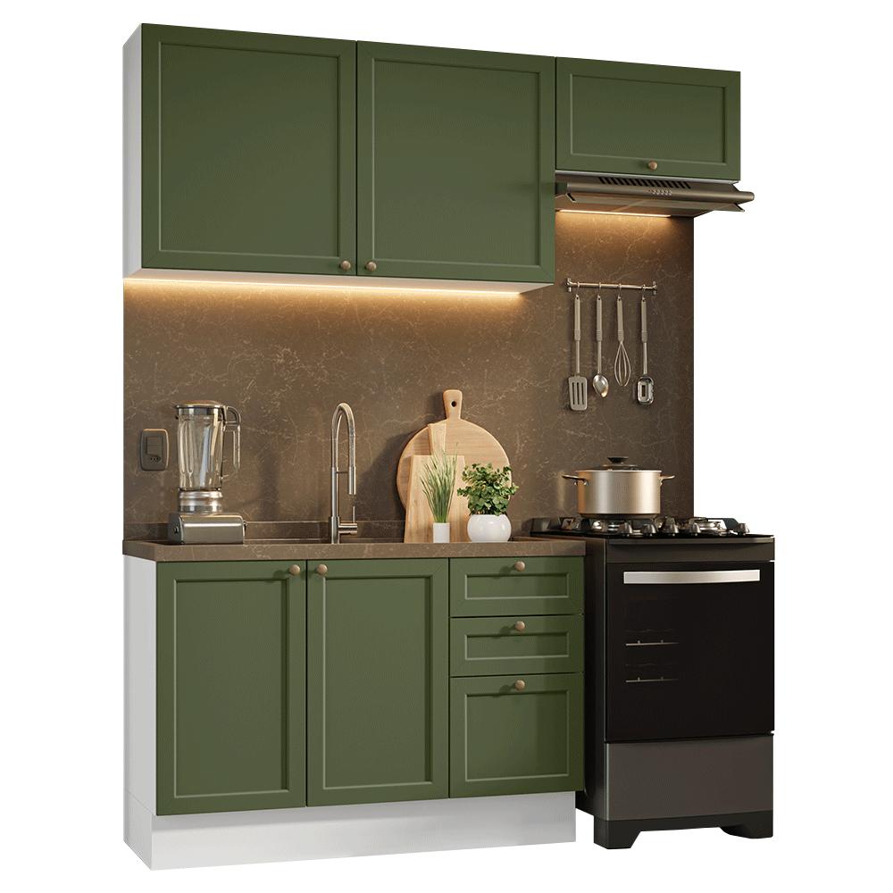 Armário de Cozinha Compacta 180 cm Branco/Verde Vik Madesa 02