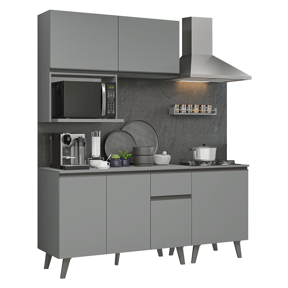 Armário de Cozinha Compacta 180 cm Cinza Nice Madesa 02