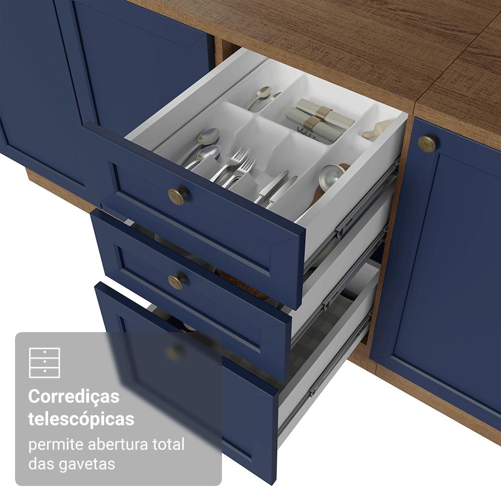 Armário de Cozinha Compacta 180 cm Rustic/Azul Vik Madesa 01