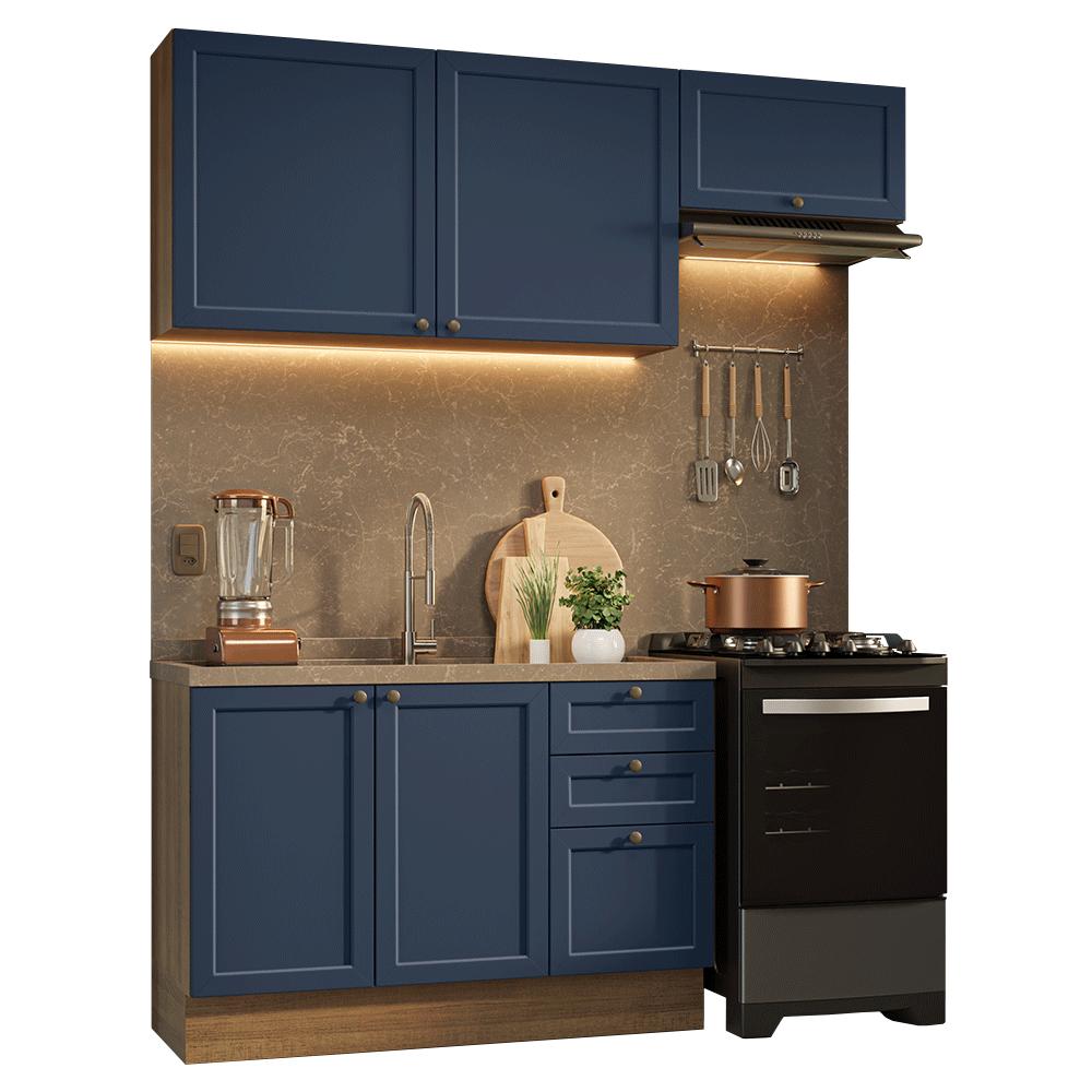 Armário de Cozinha Compacta 180 cm Rustic/Azul Vik Madesa 02