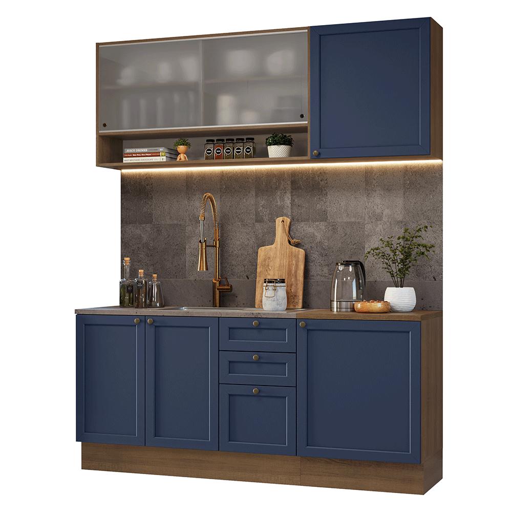 Armário de Cozinha Compacta 180 cm Rustic/Azul Vik Madesa 03