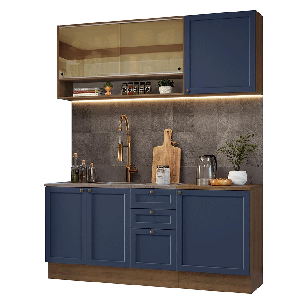 Armário de Cozinha Compacta 180 cm Rustic/Azul Vik Madesa 04