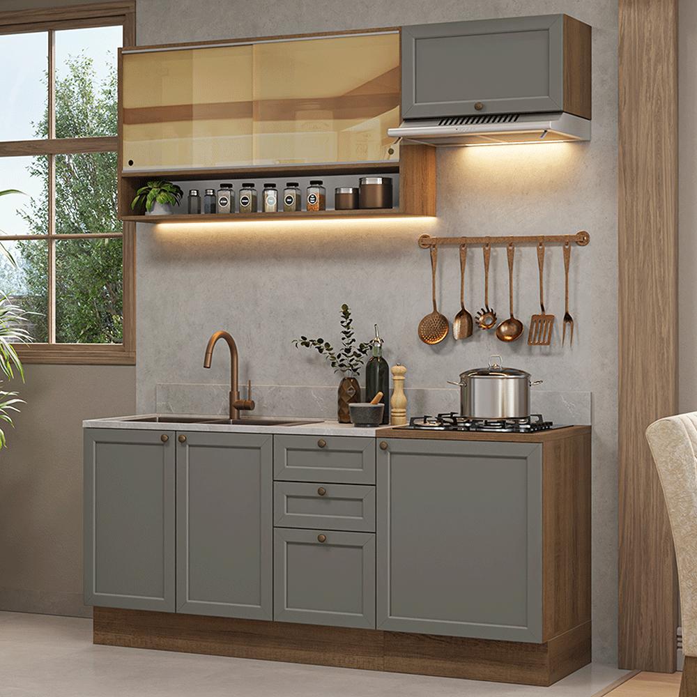 Armário de Cozinha Compacta 180 cm Rustic/Azul Vik Madesa 04