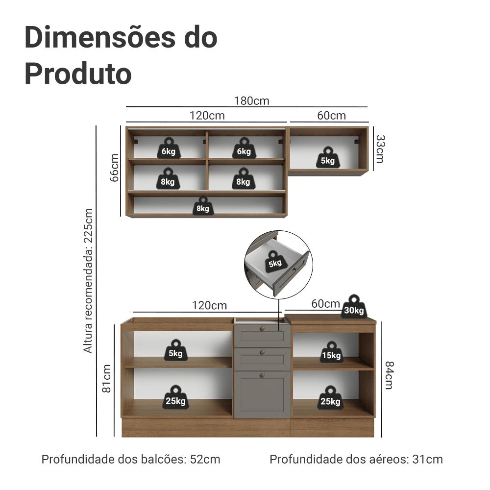 Armário de Cozinha Compacta 180 cm Rustic/Azul Vik Madesa 04