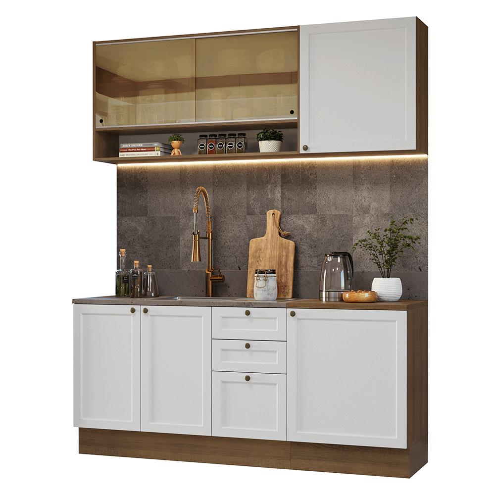 Armário de Cozinha Compacta 180 cm Rustic/Branco Vik Madesa 04